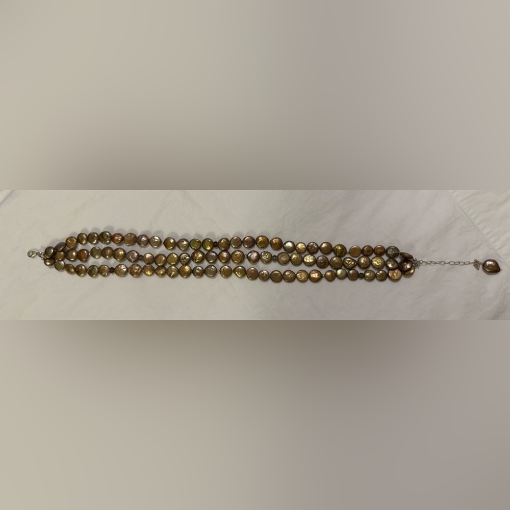Silpada Triple Strand Coin Copper Pearl & Silver Necklace